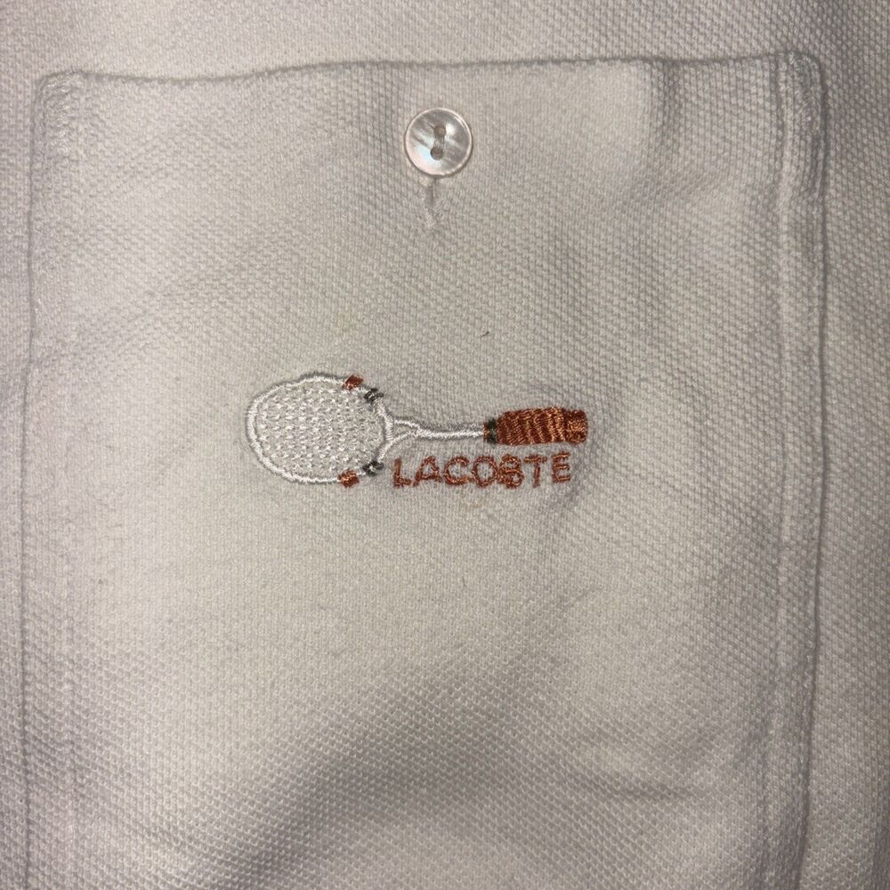 VTG 80s Chemise Lacoste Grand Patron Polo Shirt XL White Pocket Tennis Racket